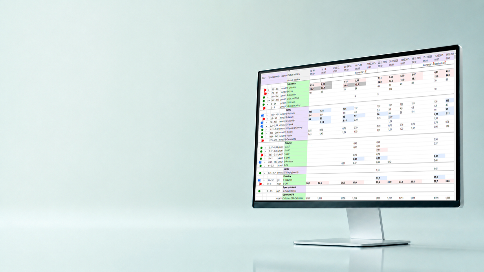 Monitor s rozhraním nemocničního informačního systému Medicalc